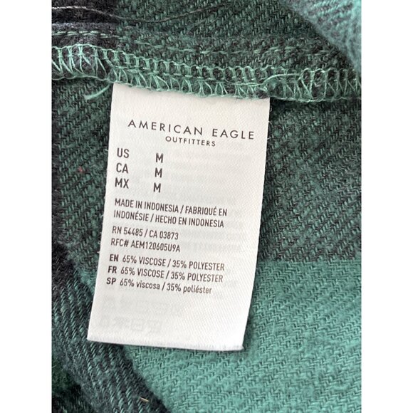 American Eagle Shirt Size Medium Button Up Long Sleeve Peplum Green Black Preppy - Picture 7 of 8